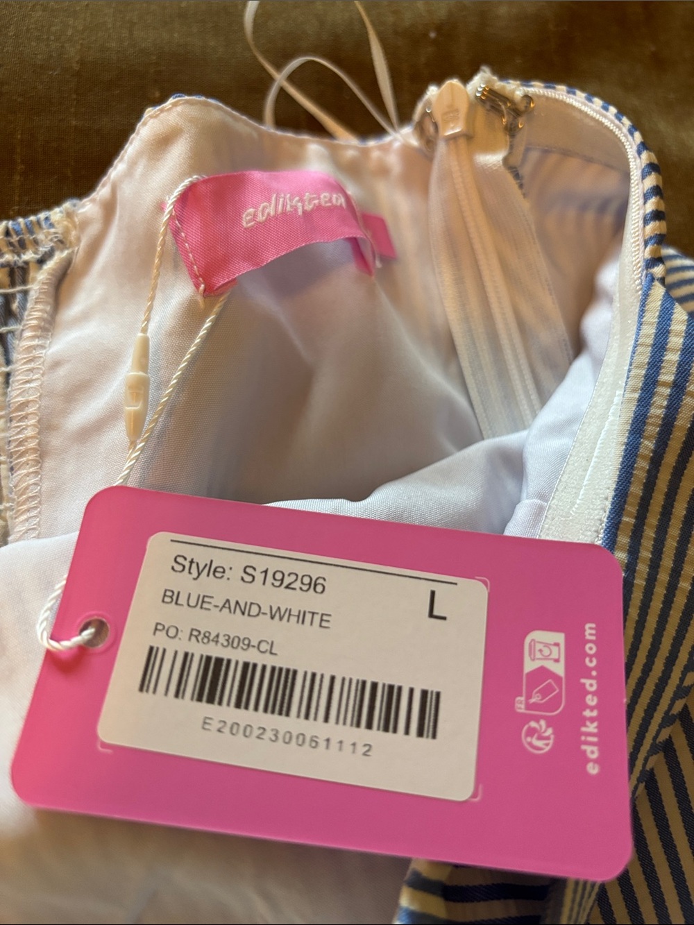 Edikted Blue and White Striped Tie-Neck Ruffle Mini Dress - Picture 3 of 9